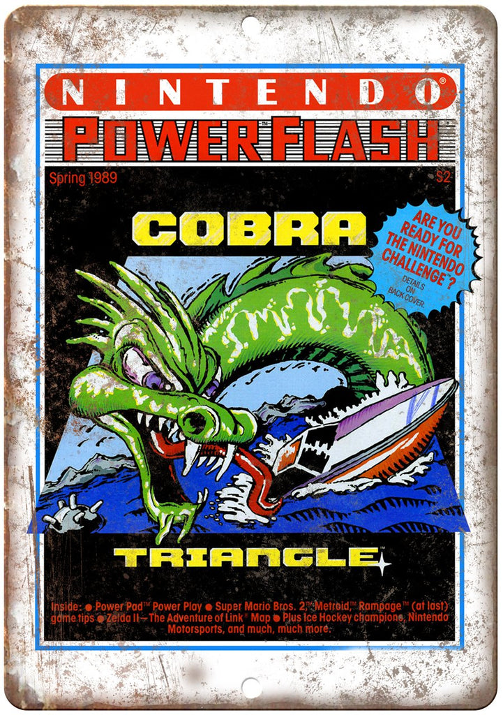 1989 Nintendo Power Flash Cobra Triangle Metal Sign