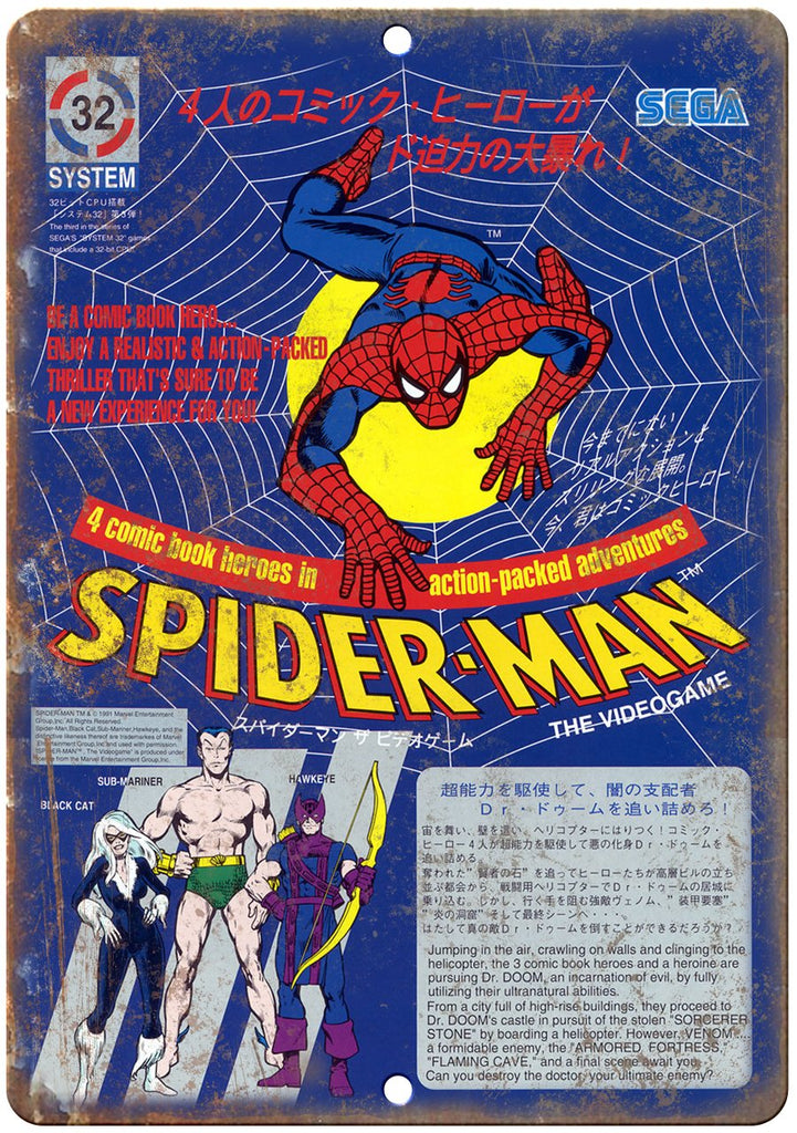 Spider Man Sega 32 System Vintage Ad Metal Sign