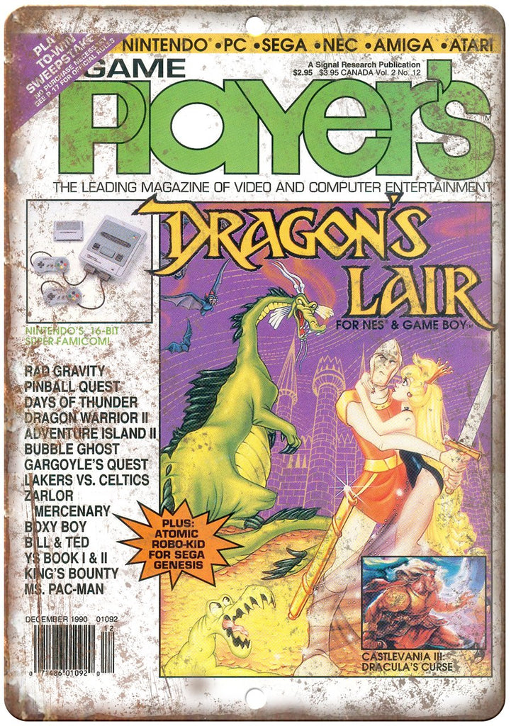 Game Player's Magazine Dragon's Lair NES Metal Sign