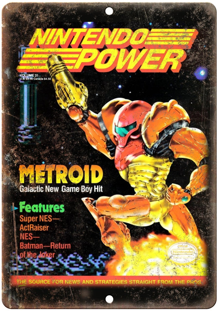 Nintendo Power Magazine Metroid Gaming Metal Sign