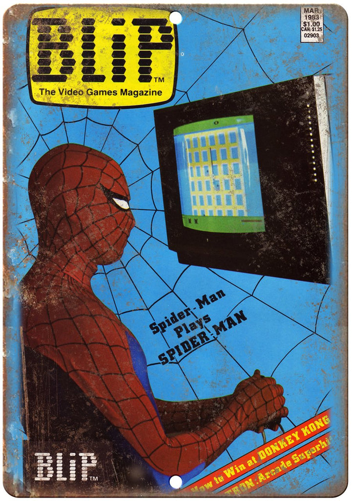 BLIP Video Game Magazine Spider Man Metal Sign