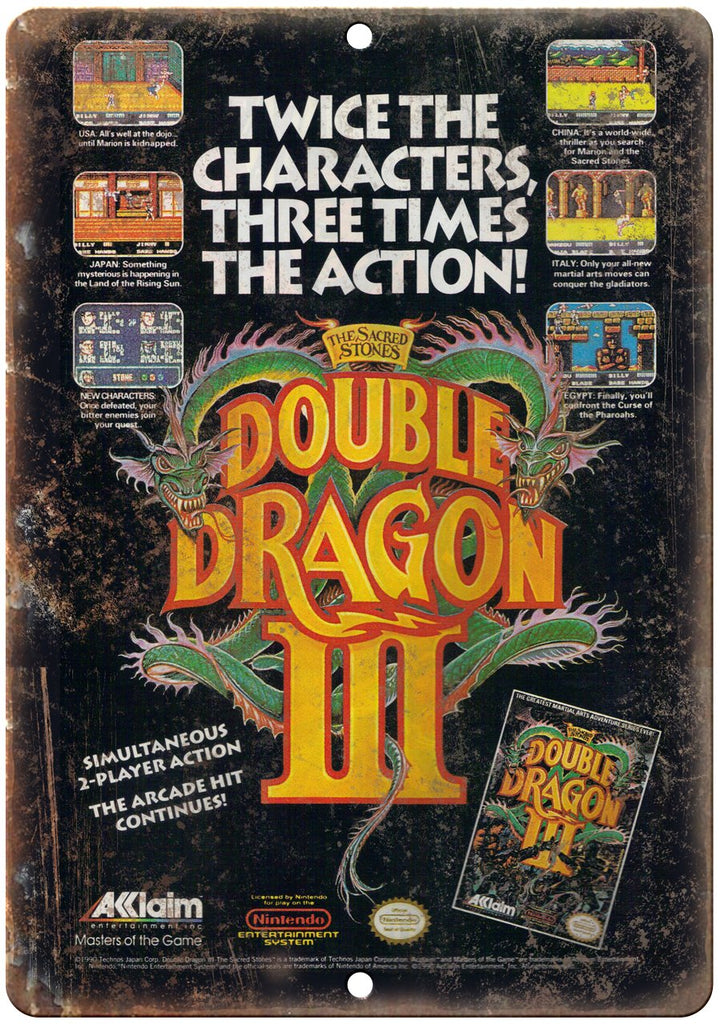 Double Dragon III Nintendo Video Game Ad Metal Sign