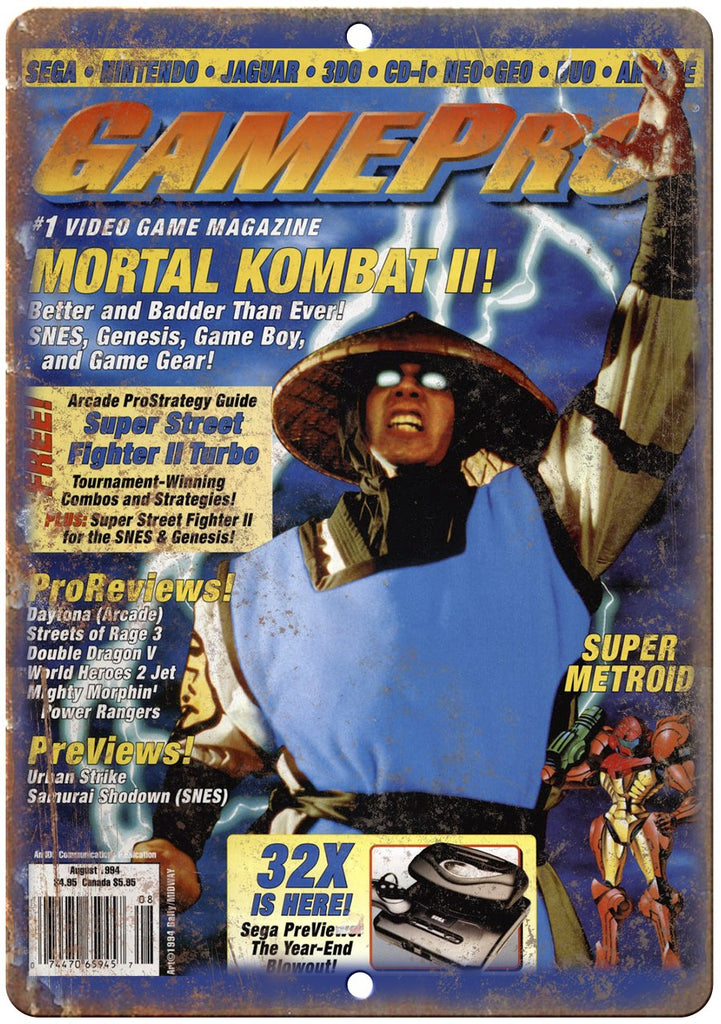 GamePro Mortal Kombat II Video Game Magazine Metal Sign