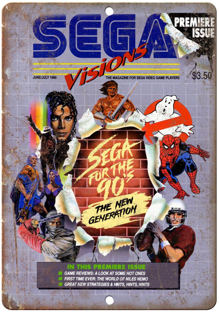 1990 Sega Visions Video Game Magazine Art Metal Sign