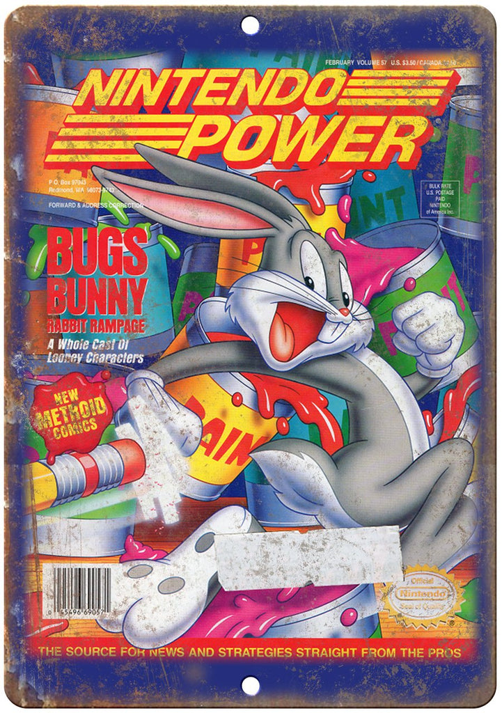 Nintendo Power Magazine Bugs Bunny Metal Sign