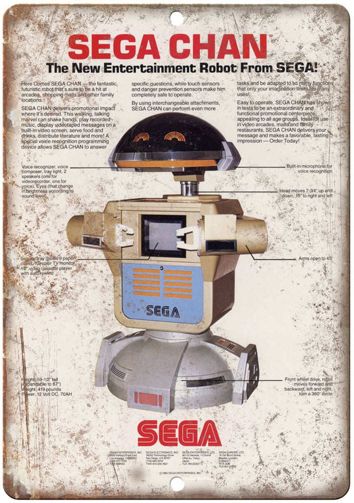 SEGA Chan Entertainment Robot Ad Retro Gaming Metal Sign