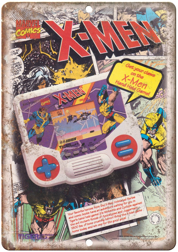 Marvel Comics X-Men Hand Held Video Game Metal Sign