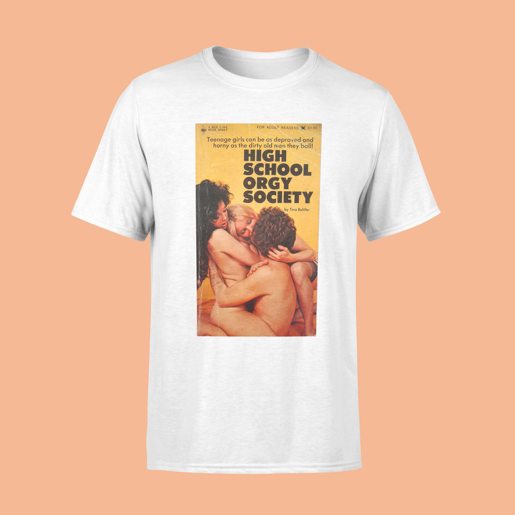High School Orgy Society Book Cover T-Shirt White
