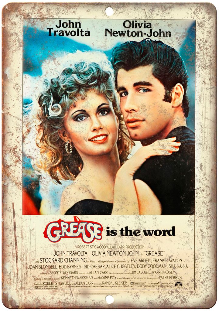 Grease Is The Word Travolta Newton-John Metal Sign