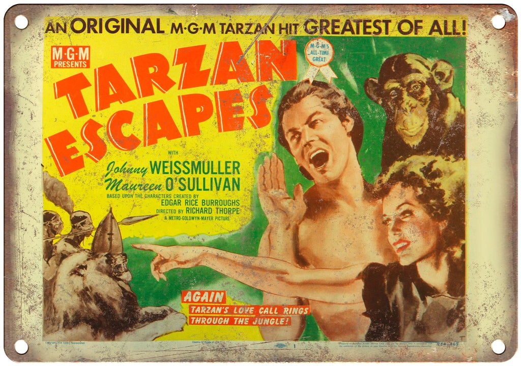 Tarzan Escapes Johnny Weissmuller Metal Sign