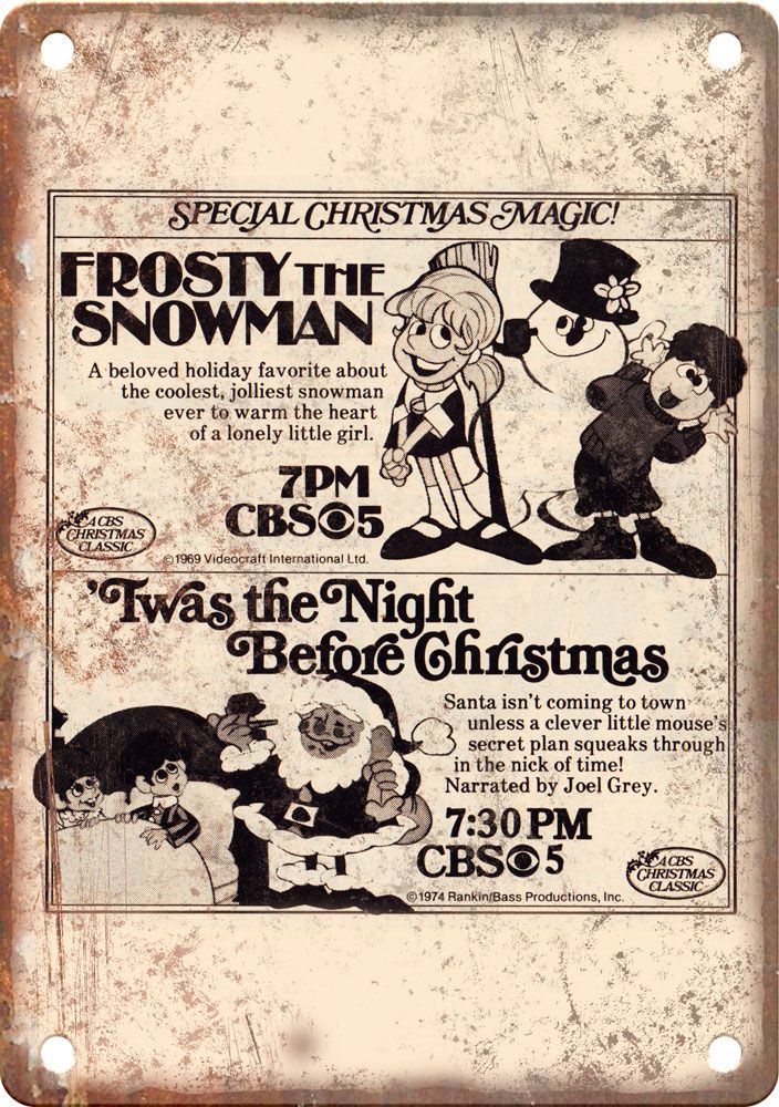 Frosty the Snowman Christmas TV Show Ad Reproduction Metal Sign