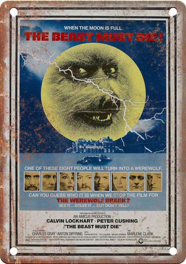 The Beast Must Die Vintage Movie Poster Metal Sign
