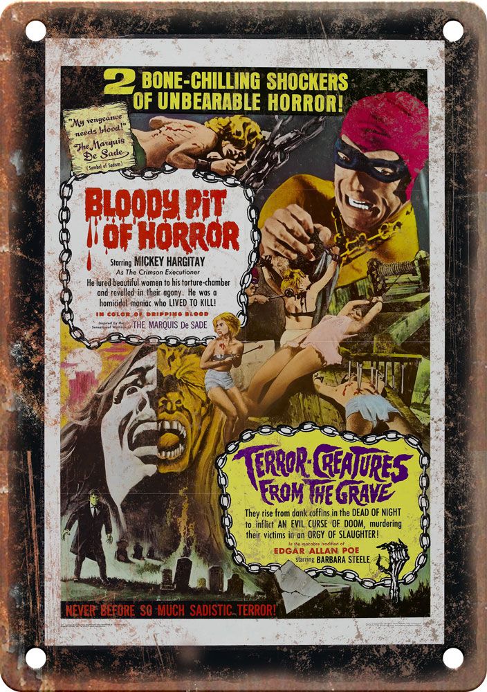 Bloody Pit of Horror Movie Poster Reproduction Metal Sign