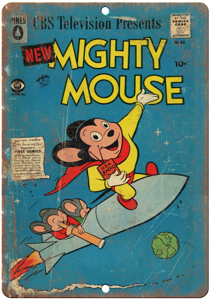 Pines Comic Mighty Mouse Vintage Metal Sign