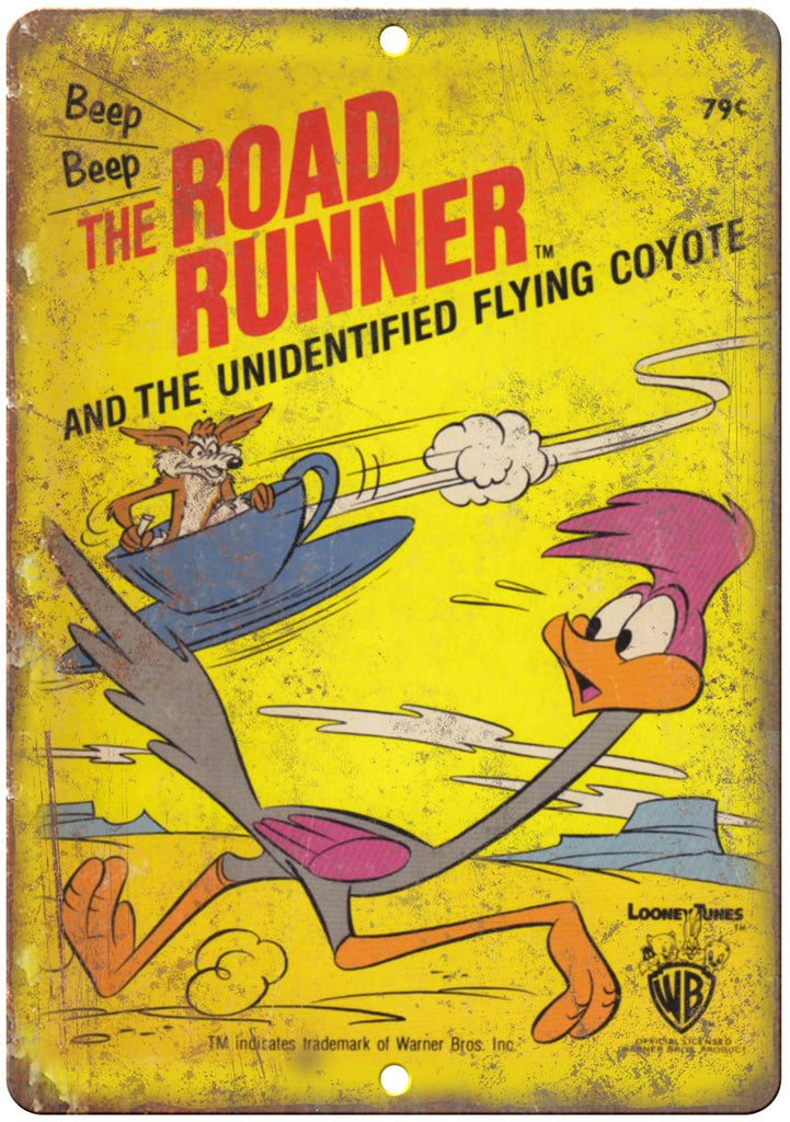 The Road Runner Glying Coyote Comic Cover Art Metal Sign
