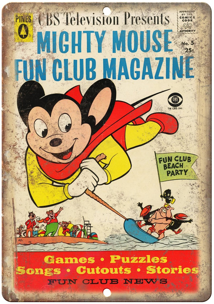 Mighty Mouse Fun Club Vintage Comic Cover Metal Sign