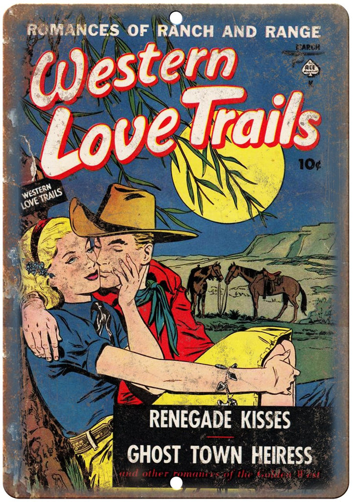 Western Love Trails Vintage Comic Art Metal Sign