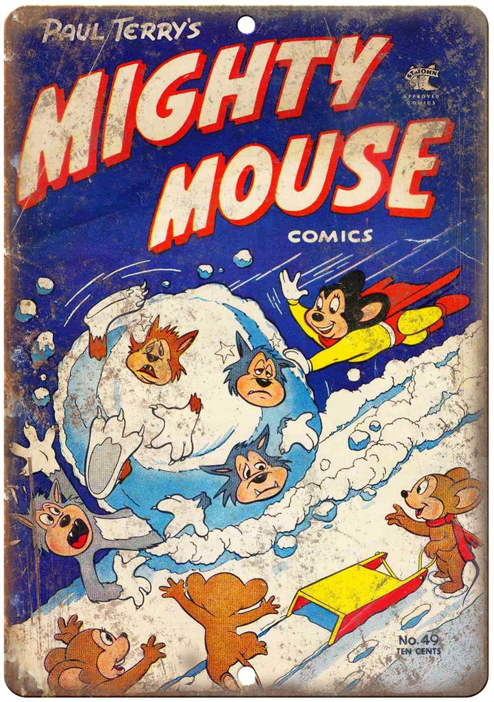 Mighty Mouse Comics Vintage Cover Art Metal Sign