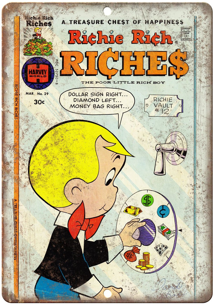 Richie Rich Riches Harvey World Comic Metal Sign