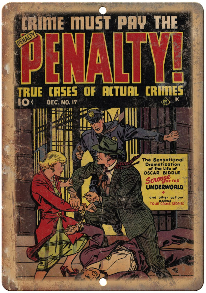 Penalty! True Crime Stories Ace Comics Metal Sign
