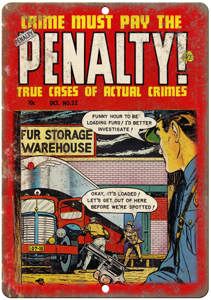 Penalty! Crime Mafia Comic Book Art Metal Sign
