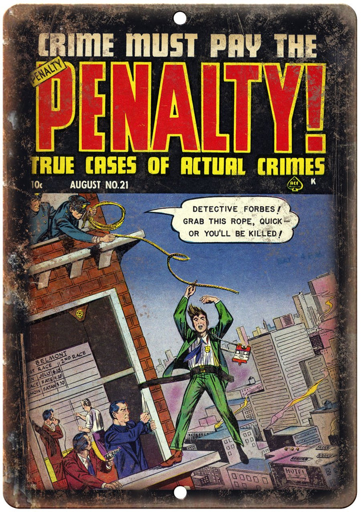 Penalty! Crime Mafia Comic Book Art Metal Sign