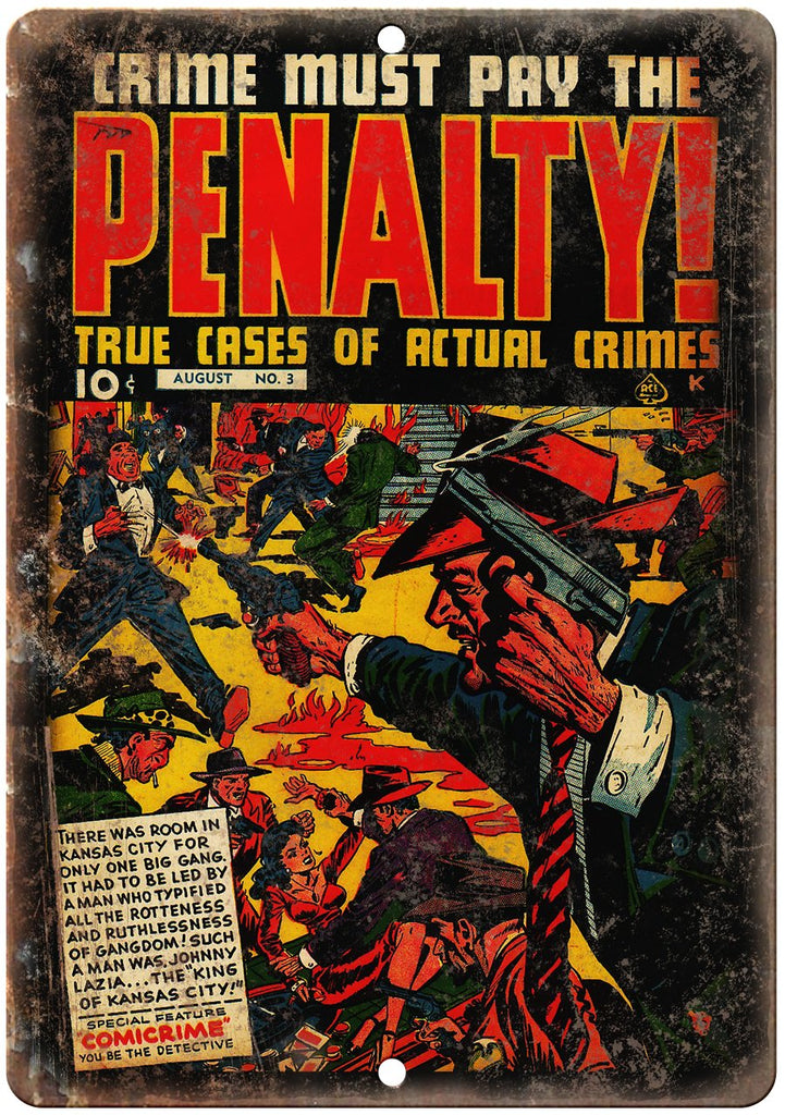Penalty! Comicrime Vintage Ace Comics Metal Sign