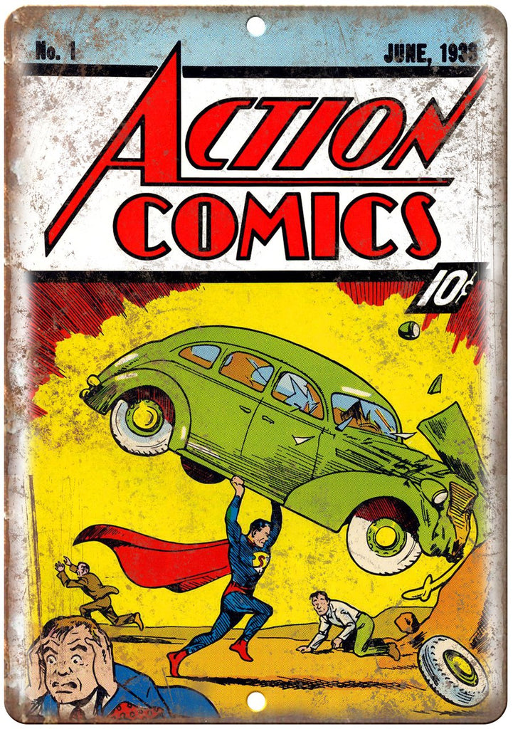 Action Comics Vintage Super Man Comic  Metal Sign