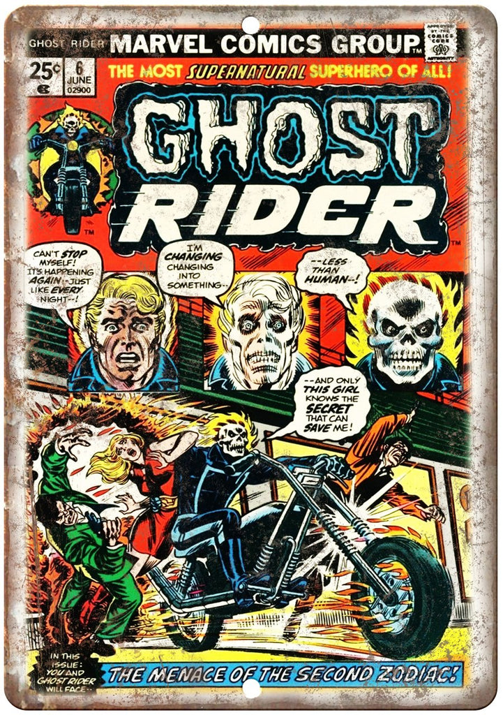Ghost Rider Vintage Comic Book Cover Art Metal Sign