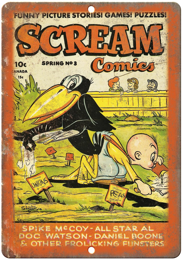 Scream Comics #3 Spike Mccoy Golde Age Comic Metal Sign