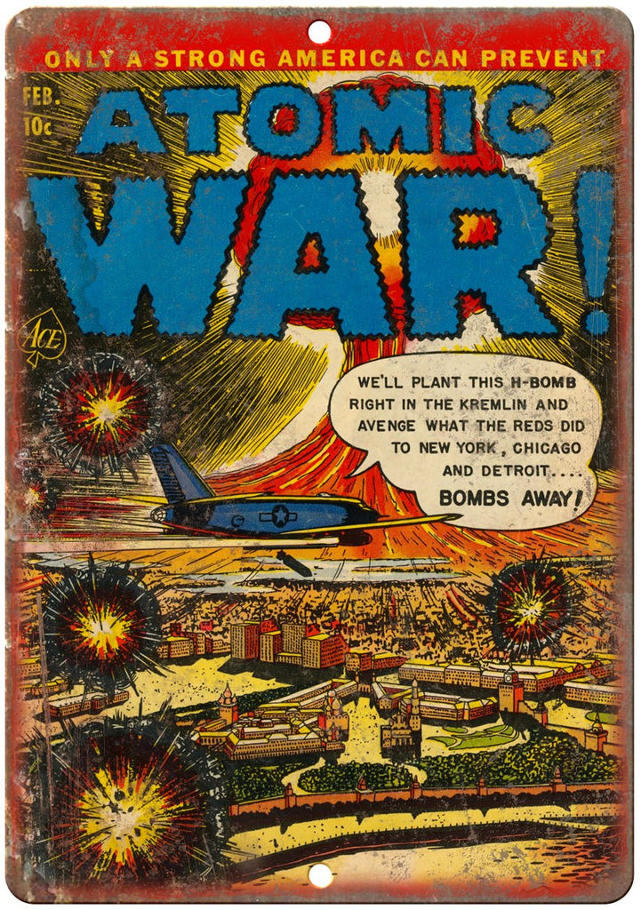 Atomic War Ace Vintage Comic Book Cover Metal Sign