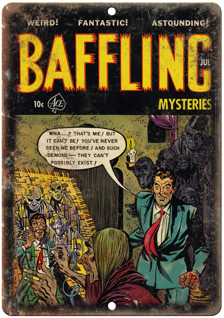 Baffling Mysteries Ace Comic Book Cover Metal Sign