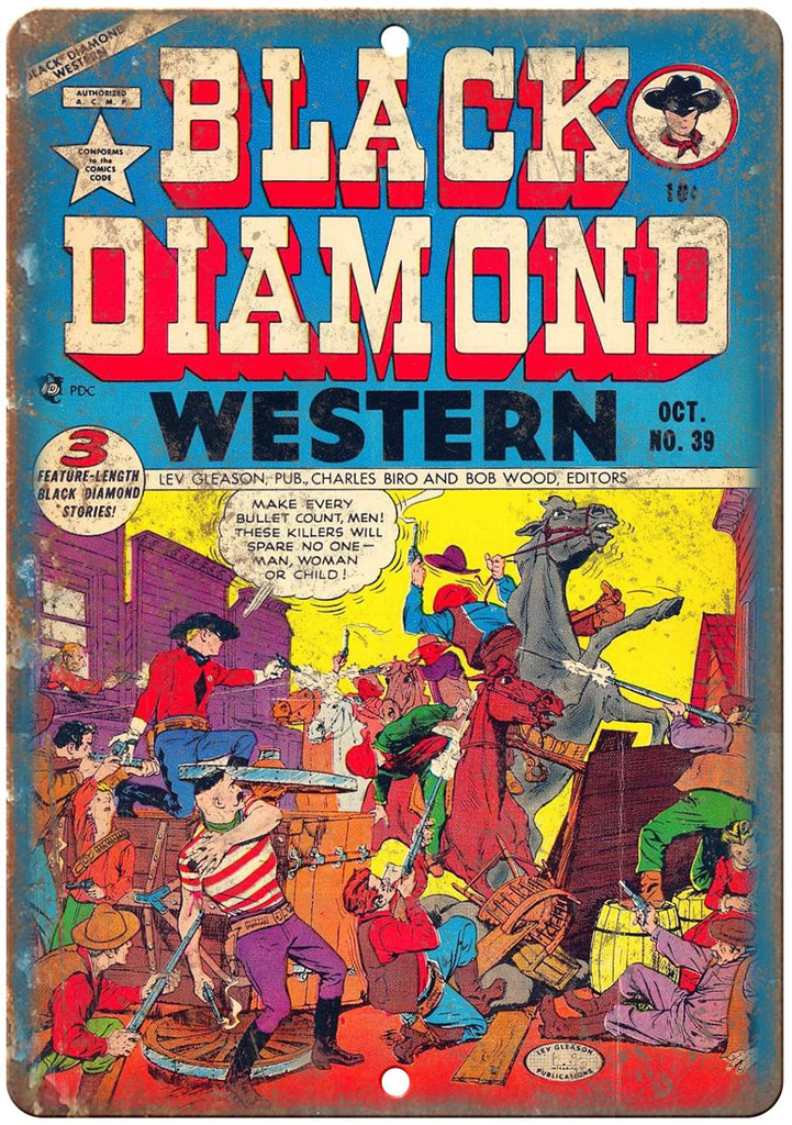 Black Diamond Western No 39 Comic Book Art Metal Sign