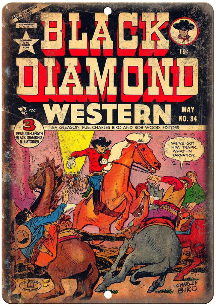 Black Diamond Western No 34 Comic Book Art Metal Sign