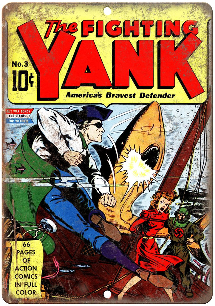 The Fighting Yank No 3 Comic Book Cover Metal Sign