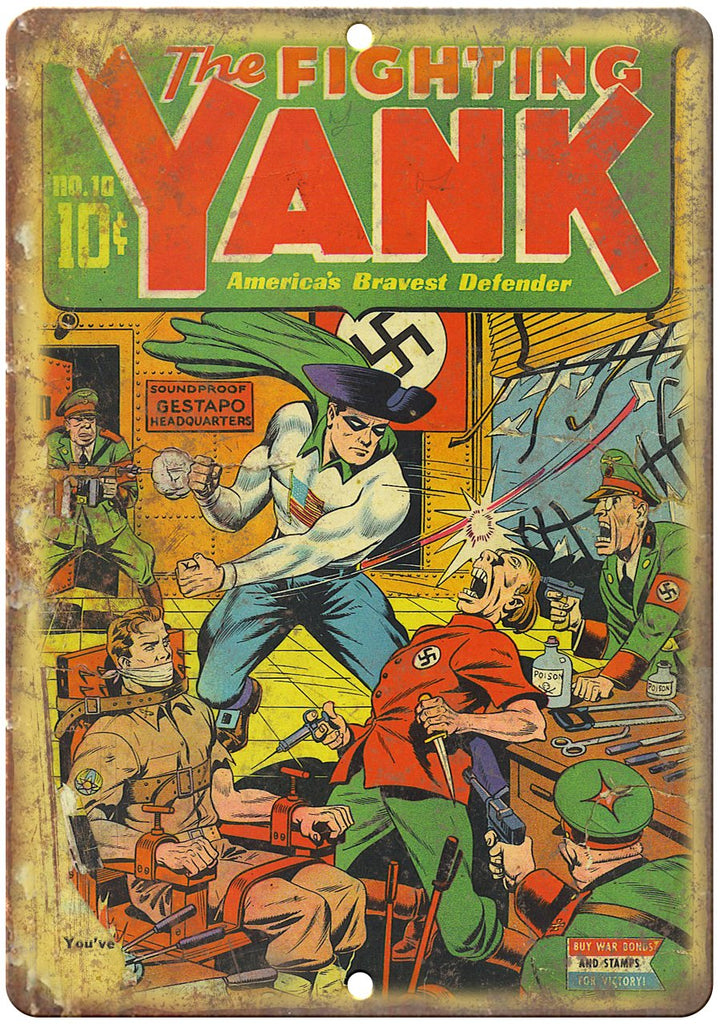 The Fighting Yank No 10 Comic Book Cover Metal Sign