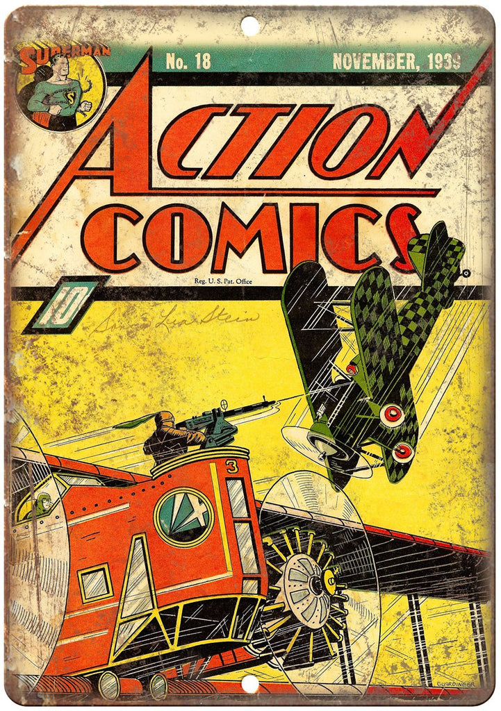 Action Comics No 18 Book Cover Vintage Ad Metal Sign