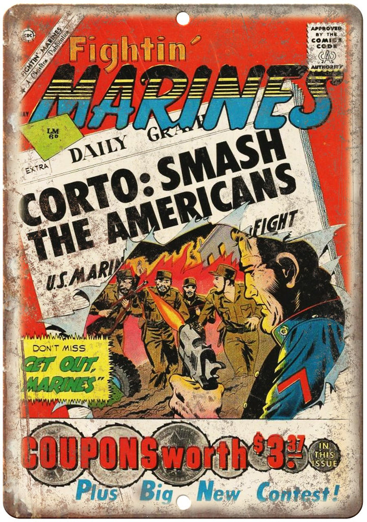 Fightin' Marines Comic Book Cover Vintage Metal Sign