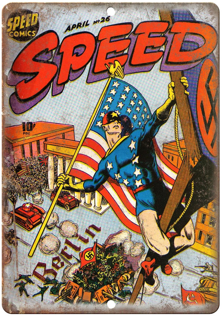 Speed Comic Book No 26 Vintage Cover Ad Metal Sign