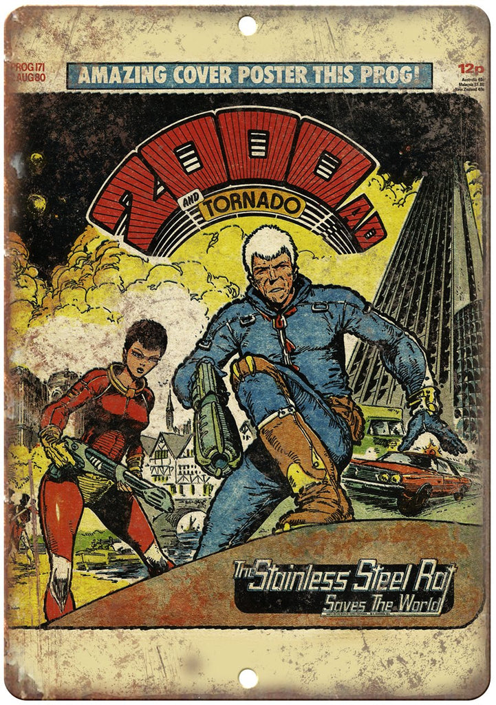 2000 A.D. And Tornado Comic Cover Book Ad Metal Sign