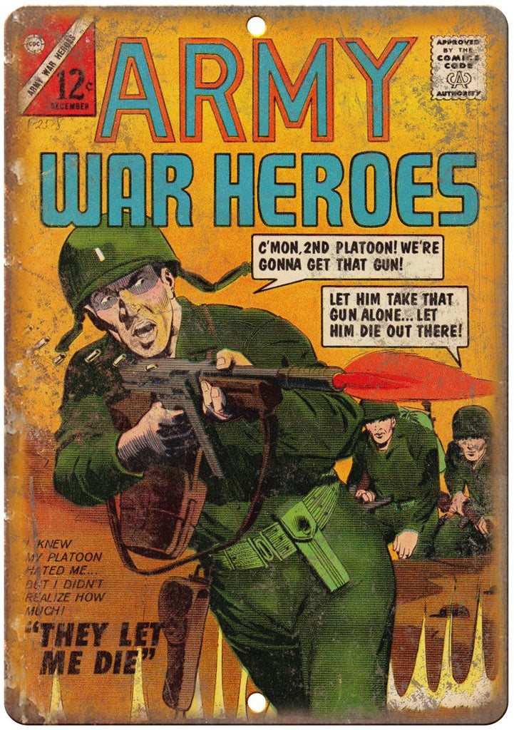 Army War Heroes Comic Book Cover Vintage Metal Sign