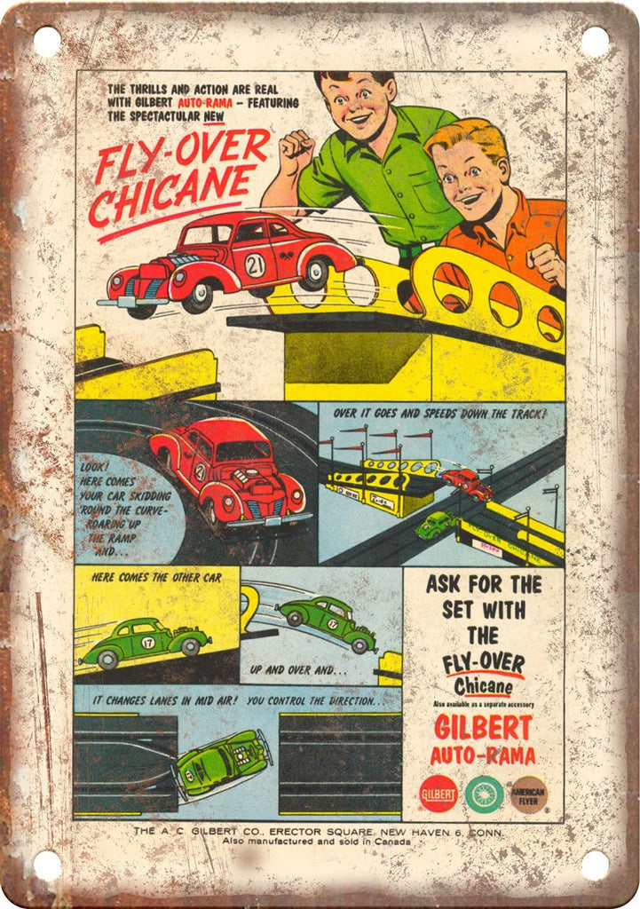 Gilbert Auto Rama Vintage Comic Book Ad Metal Sign