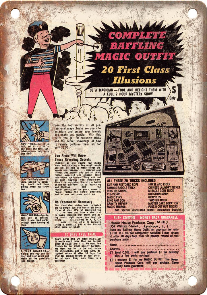 Retro comic Book Magic Kit Ad Metal Sign