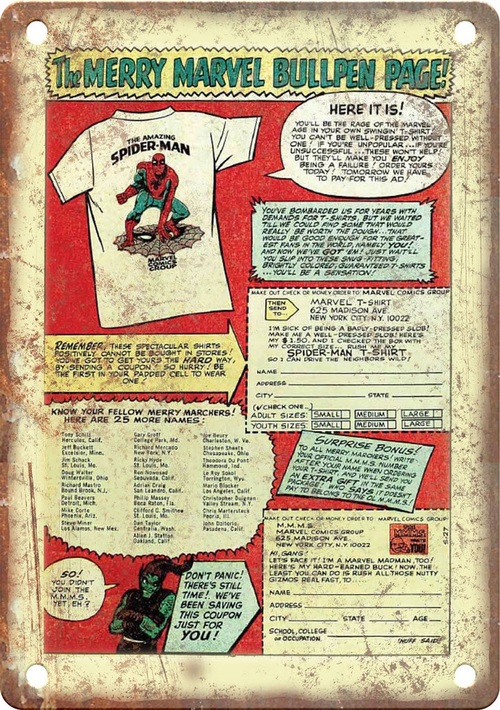 Vintage Comic Book Tshirt Ad Metal Sign
