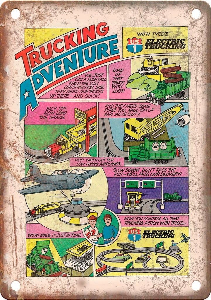 Vintage Truck Electric Car Comic Ad Metal Sign
