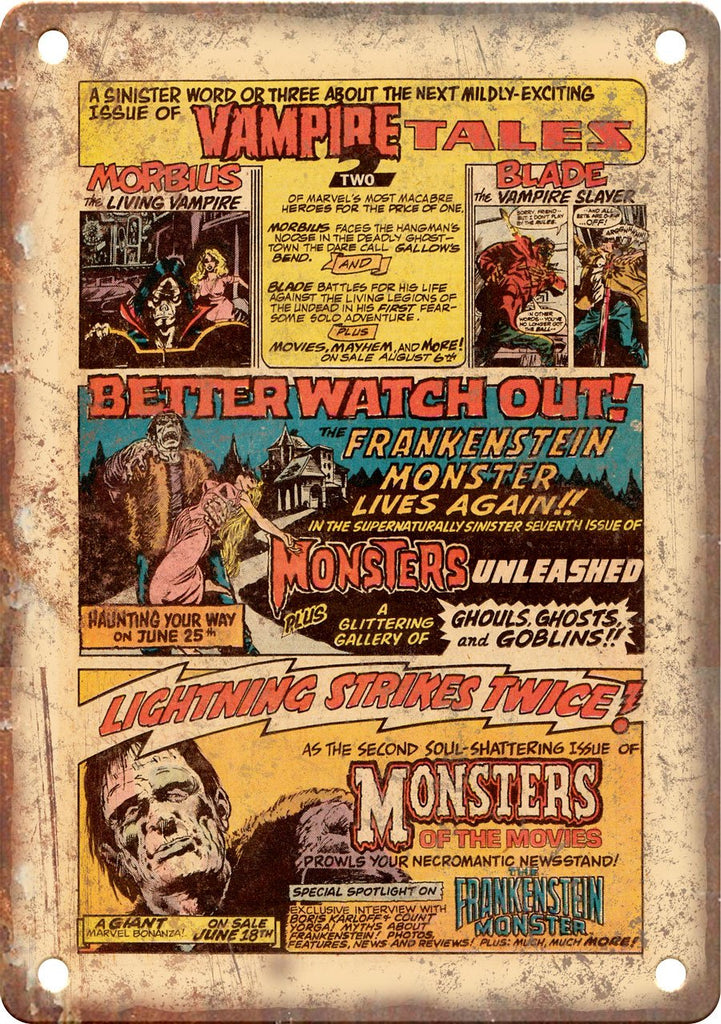 Retro Comic Book Vampire Monster Ad Metal Sign