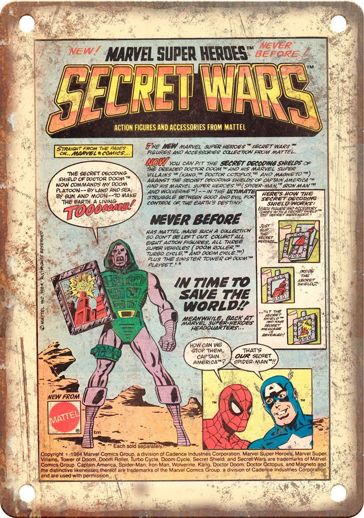 Secret Wars Vintage Comic Book Ad Metal Sign