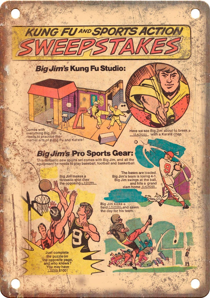 Kung Fu Sports Action Comic Book Ad Metal Sign