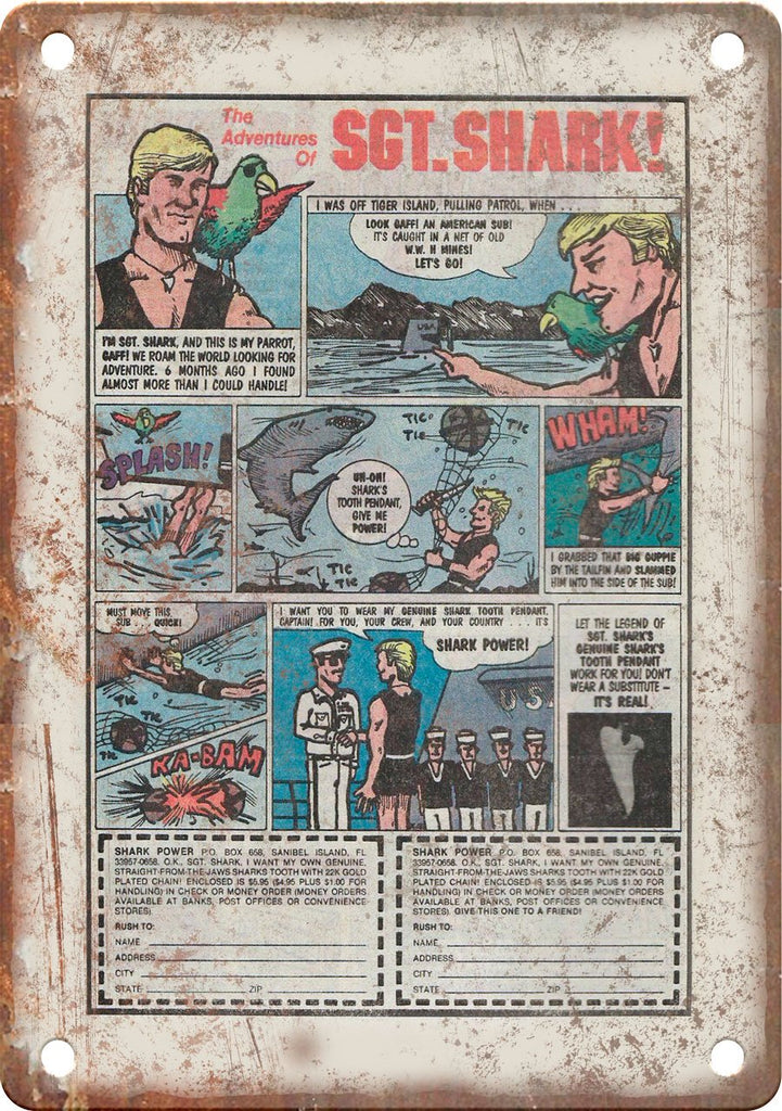 Sgt. Shark Retro Comic Book Ad Metal Sign