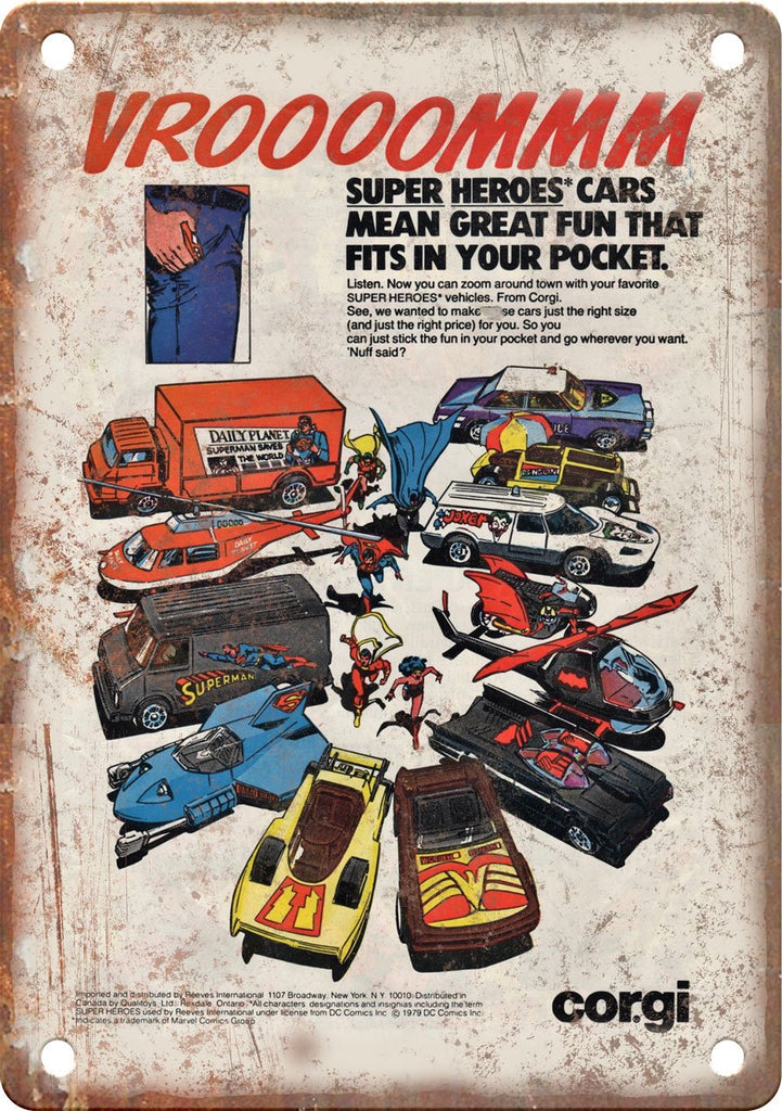 Die Cast Race Car Comic Book Ad Metal Sign